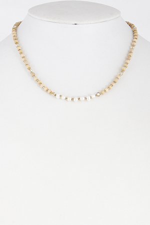 Simple Basic Bead Necklace With Faux Pearl 6DAJ10